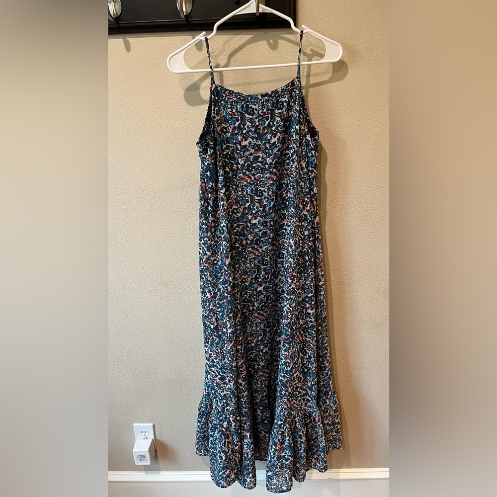 Mud Pie Blue and Pink Patterned Maxi Dress flowy resort chic vacation size small
